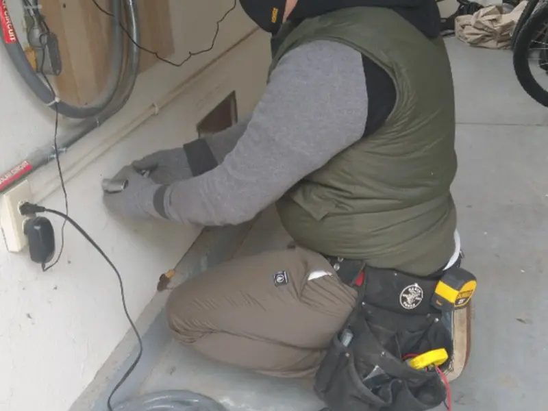 Electrician performing outlet wiring in a El Monte garage